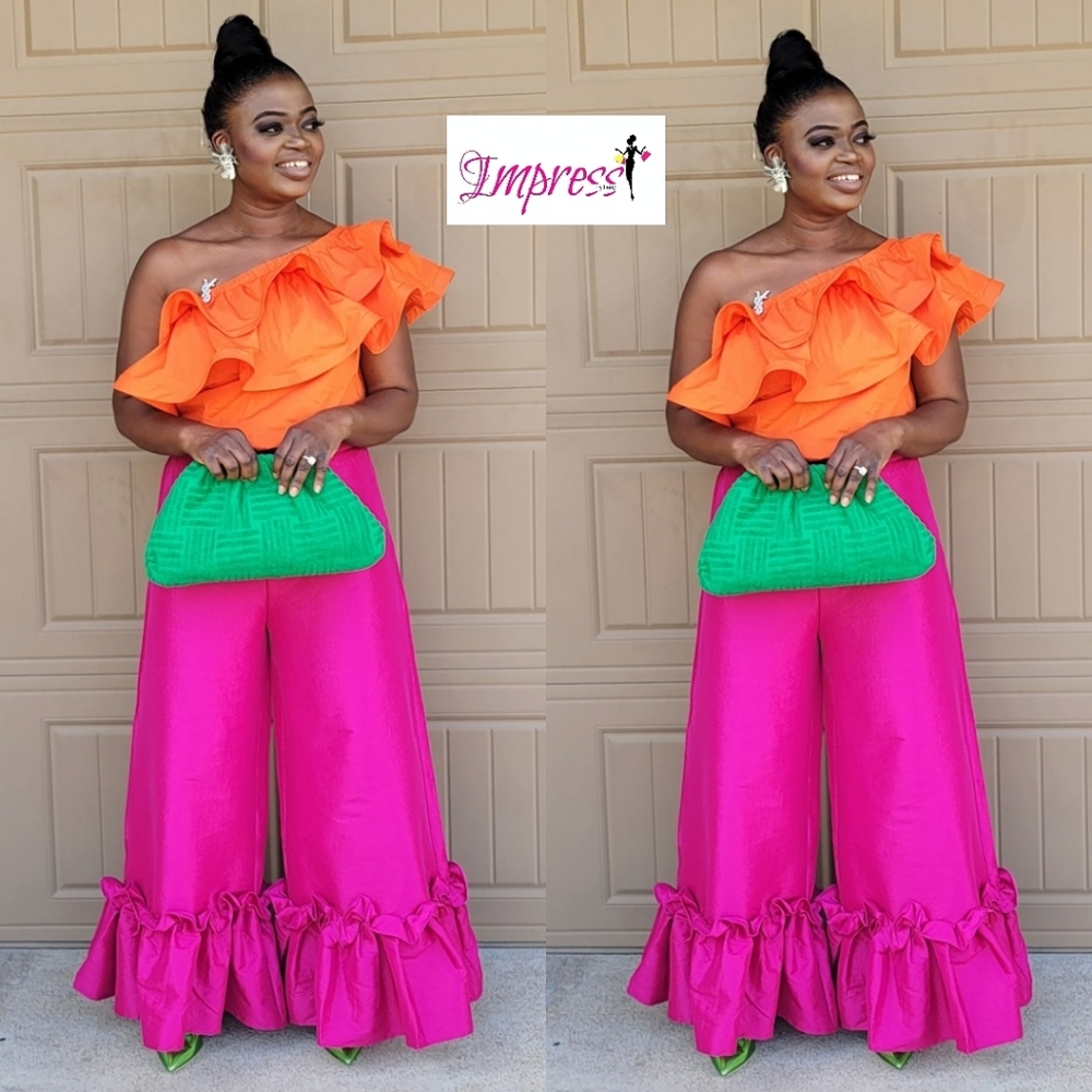Ruffles Detailed Tafetta Pants